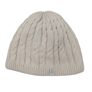 Heat Holder Cable Knit Beanie Beige with White Sherpa Lined